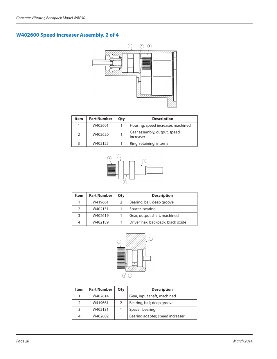 W402600 speed increaser assembly, 2 of 4 | WycoTool WBP50 Backpack User Manual | Page 20 / 24