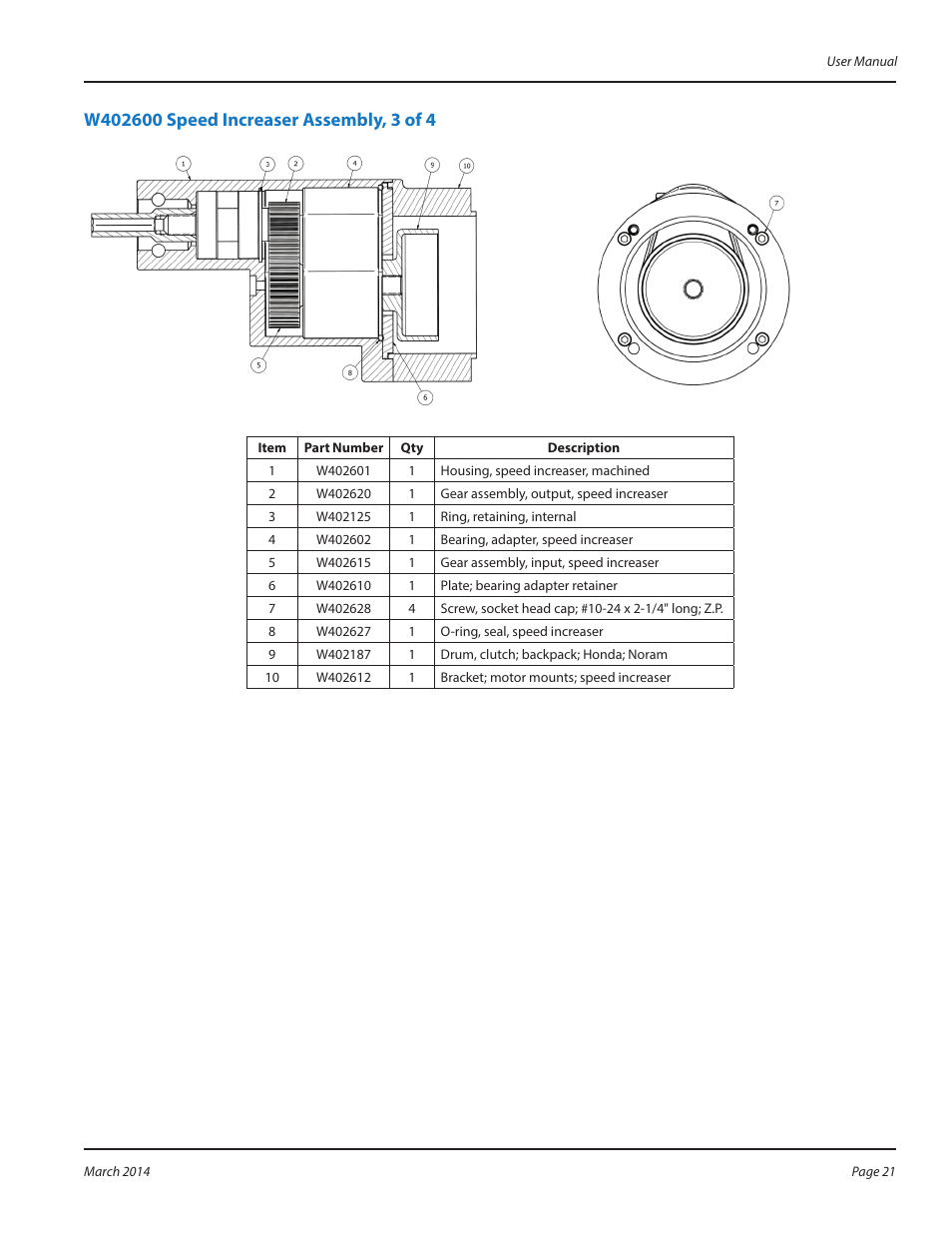 W402600 speed increaser assembly, 3 of 4 | WycoTool WBP50 Backpack User Manual | Page 21 / 24