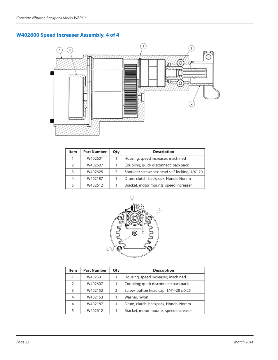 W402600 speed increaser assembly, 4 of 4 | WycoTool WBP50 Backpack User Manual | Page 22 / 24