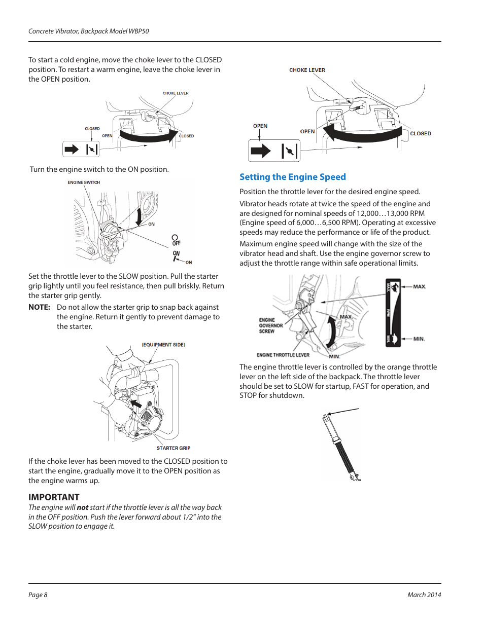 Setting the engine speed | WycoTool WBP50 Backpack User Manual | Page 8 / 24