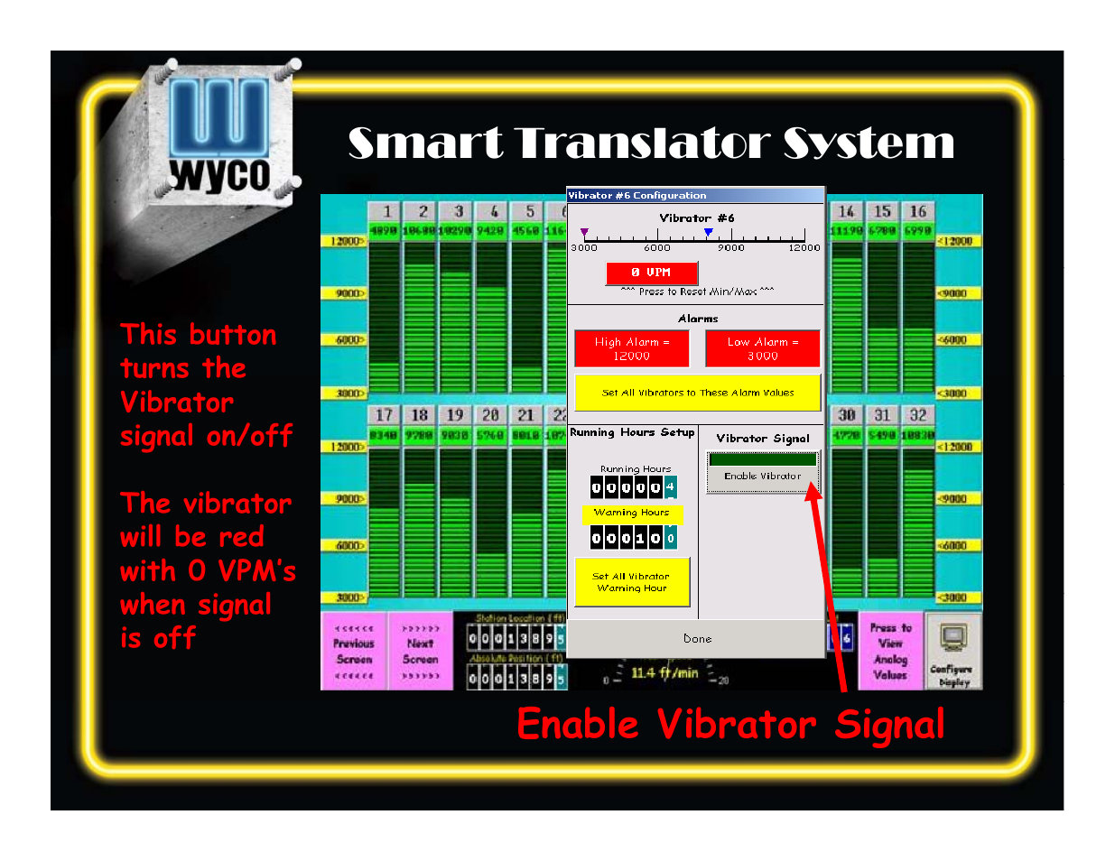Smart translator system s sy, Enable vibrator signal | WycoTool Smart Translator System Software User Manual | Page 15 / 34