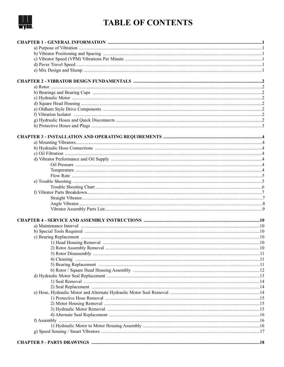 Table of co te ts | WycoTool Hydraulic Paving Vibrators User Manual | Page 2 / 25