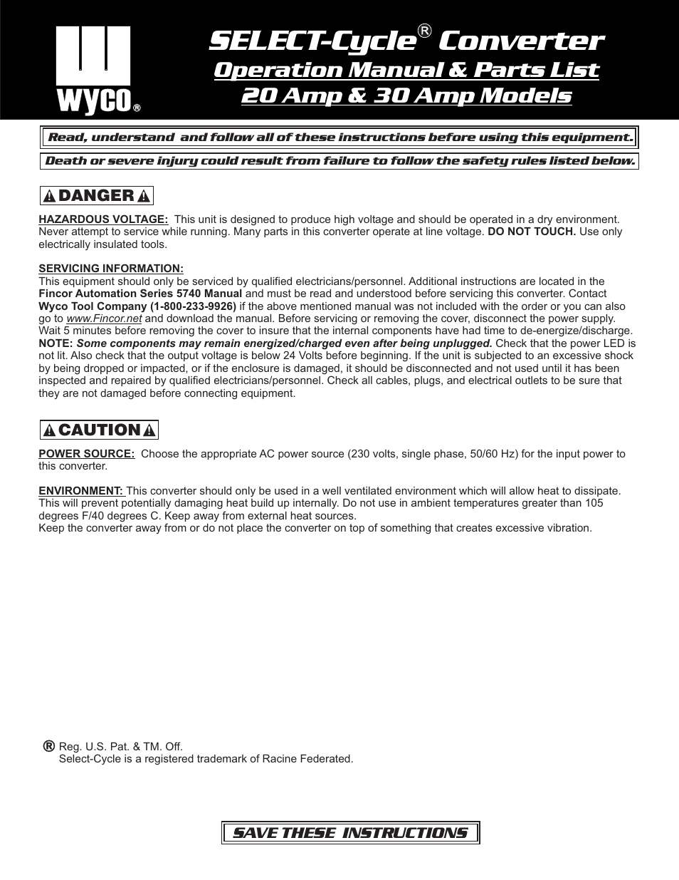 WycoTool SELECT-Cycle Converter User Manual | 4 pages