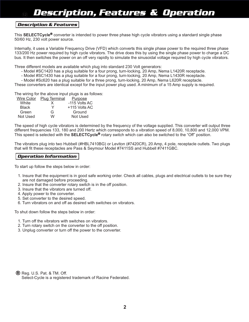 Description, features & operation | WycoTool SELECT-Cycle Converter User Manual | Page 2 / 4