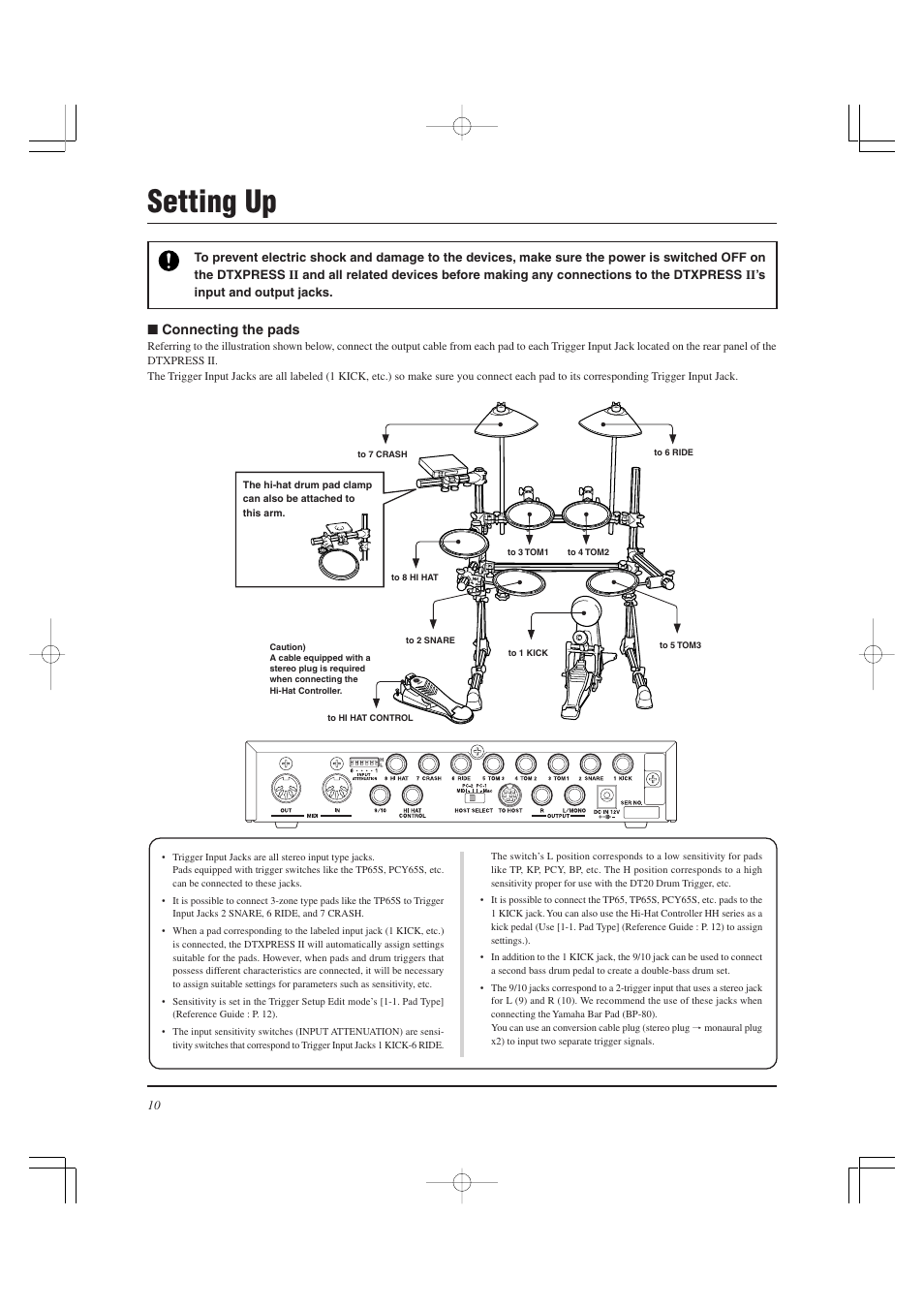 Setting up | Yamaha DTXPRESS II User Manual | Page 10 / 184
