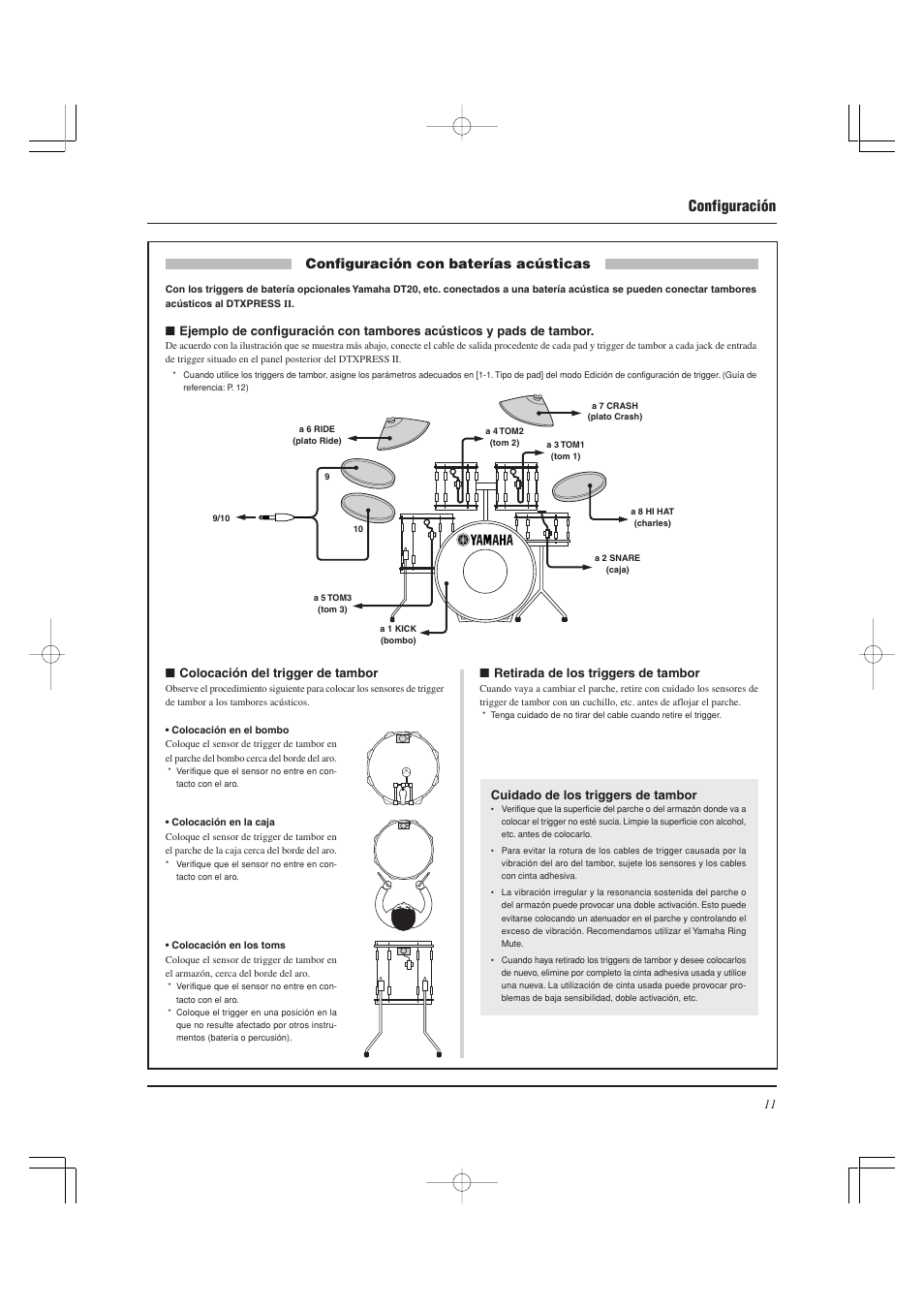 Configuración, Configuración con baterías acústicas | Yamaha DTXPRESS II User Manual | Page 101 / 184
