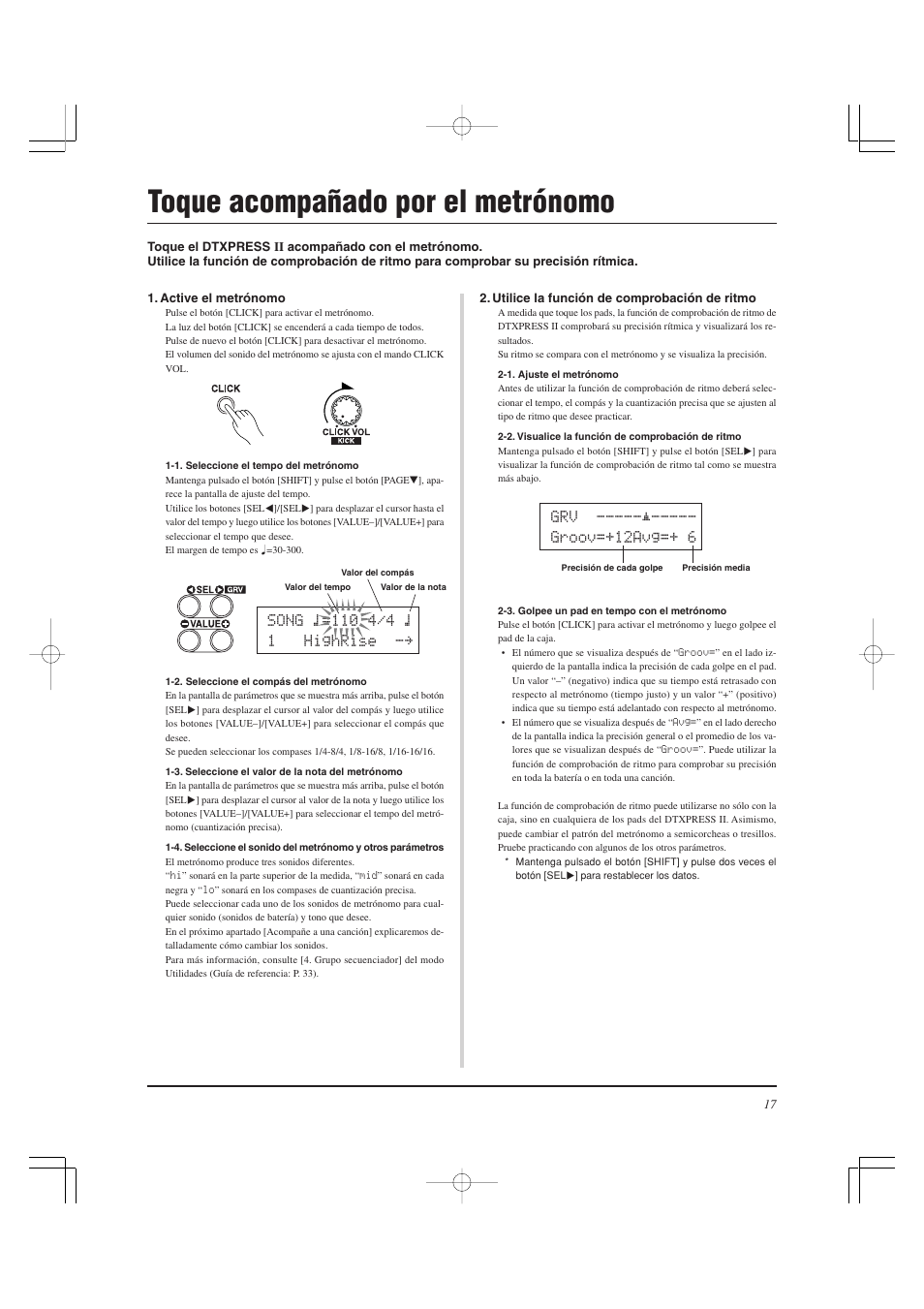 Toque acompañado por el metrónomo | Yamaha DTXPRESS II User Manual | Page 107 / 184