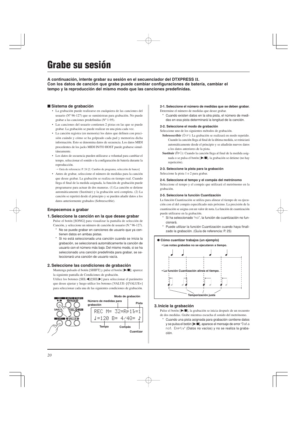 Grabe su sesión | Yamaha DTXPRESS II User Manual | Page 110 / 184