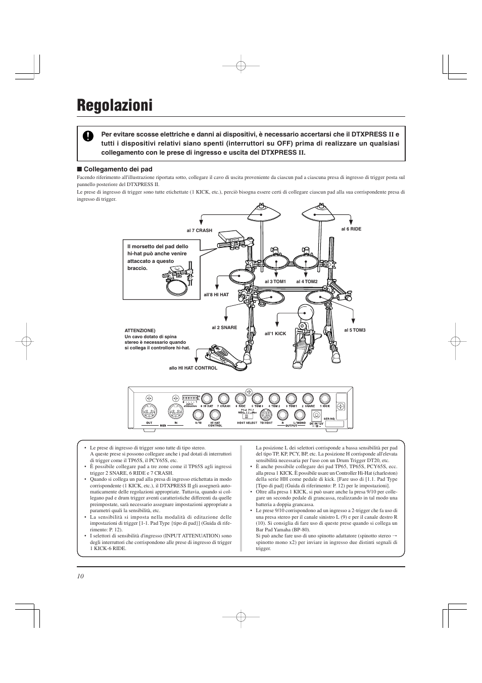 Regolazioni | Yamaha DTXPRESS II User Manual | Page 130 / 184