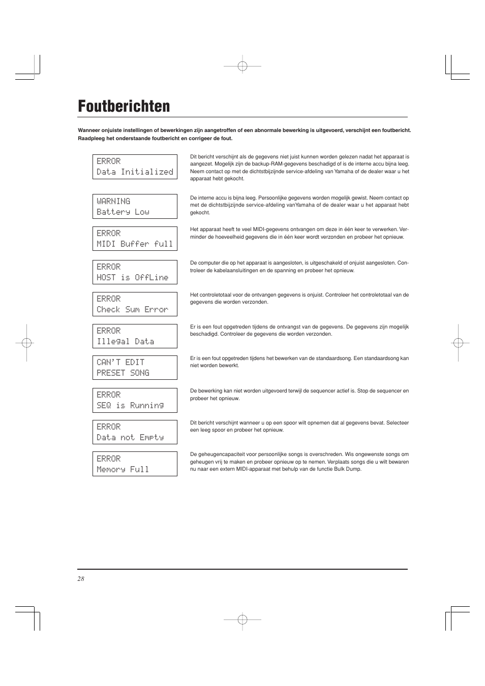 Foutberichten | Yamaha DTXPRESS II User Manual | Page 178 / 184