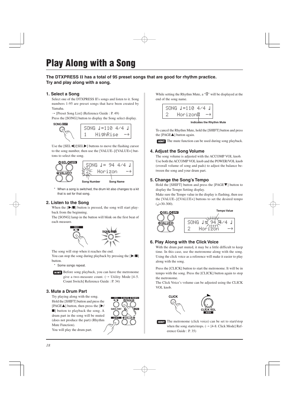 Play along with a song | Yamaha DTXPRESS II User Manual | Page 18 / 184