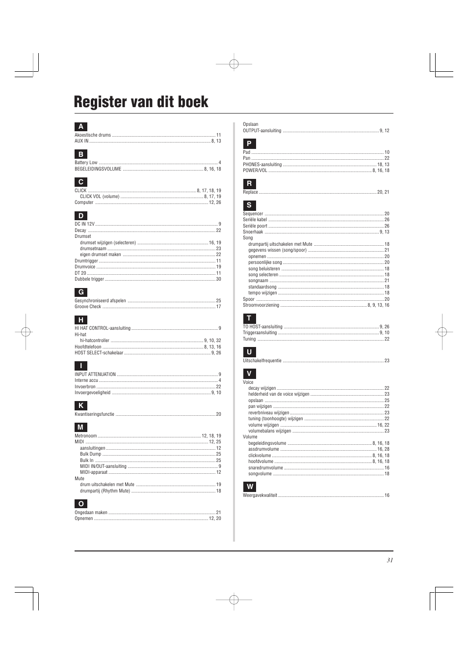 Register van dit boek | Yamaha DTXPRESS II User Manual | Page 181 / 184