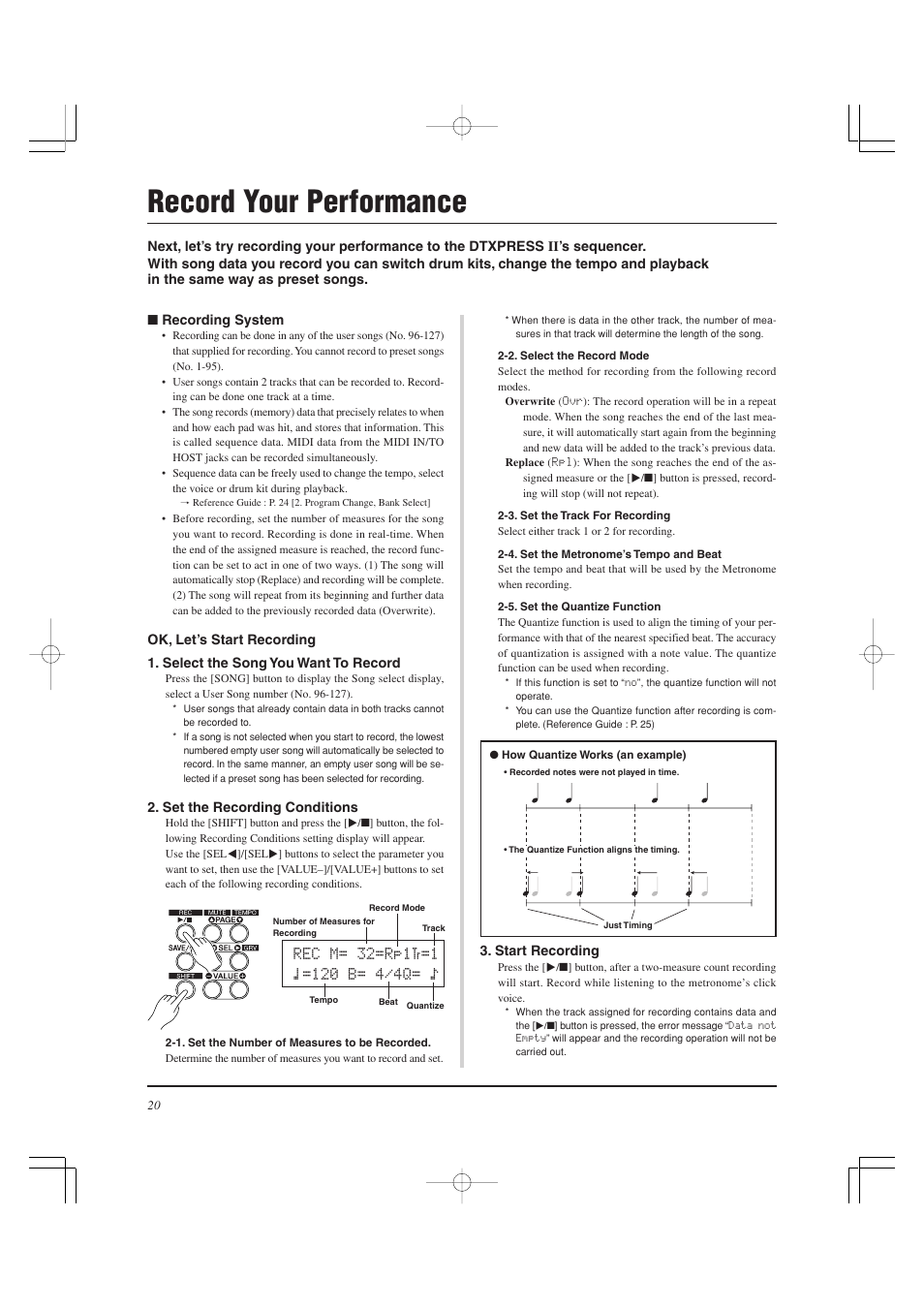 Record your performance | Yamaha DTXPRESS II User Manual | Page 20 / 184