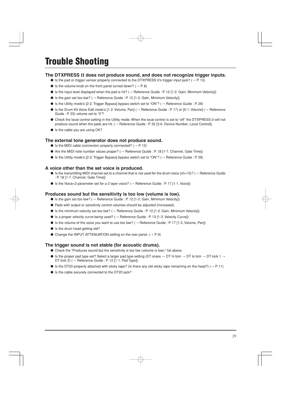 Trouble shooting | Yamaha DTXPRESS II User Manual | Page 29 / 184