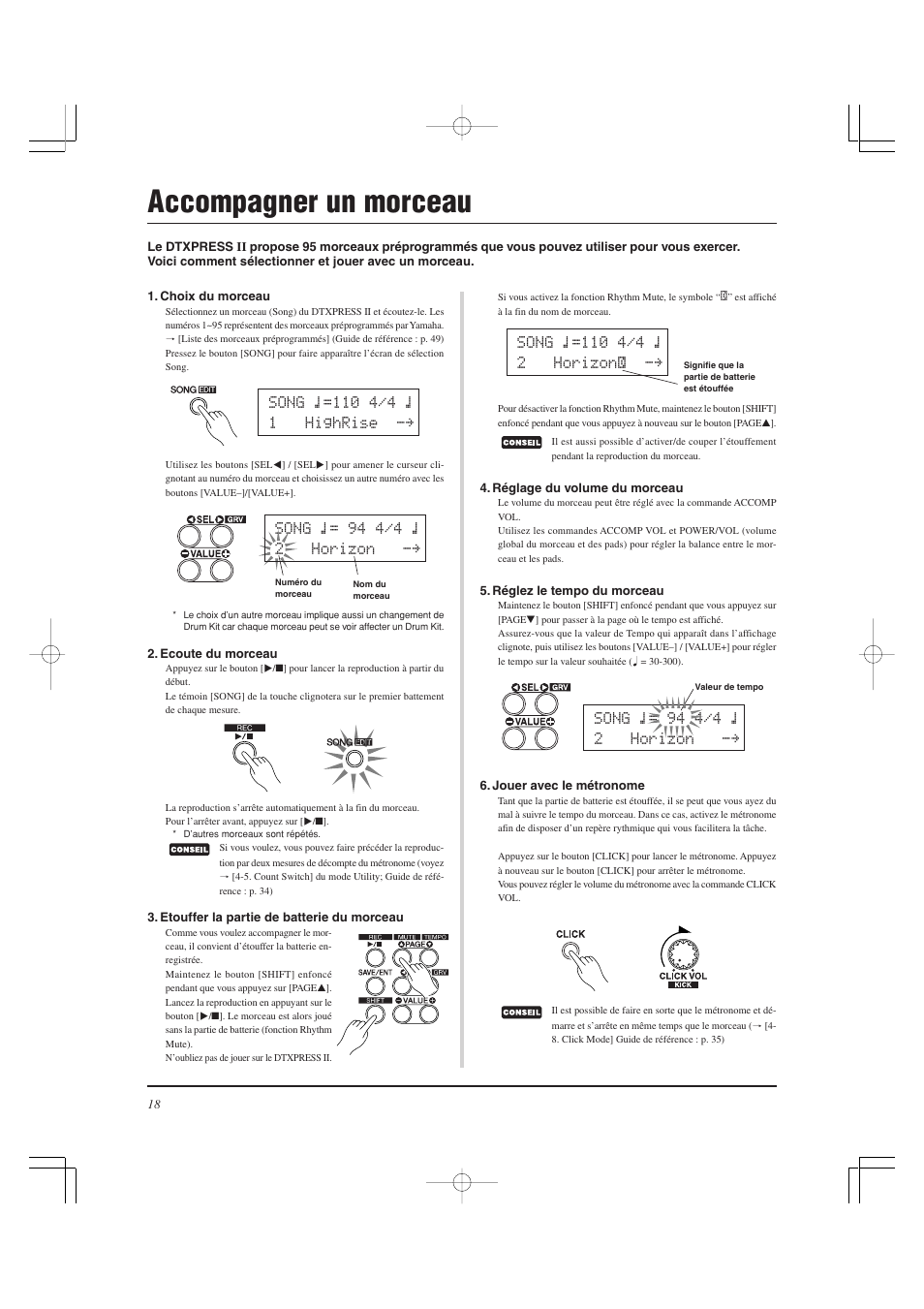 Accompagner un morceau | Yamaha DTXPRESS II User Manual | Page 48 / 184