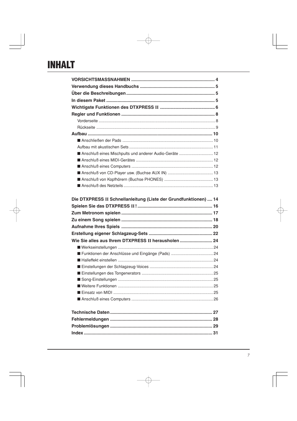 Inhalt | Yamaha DTXPRESS II User Manual | Page 67 / 184