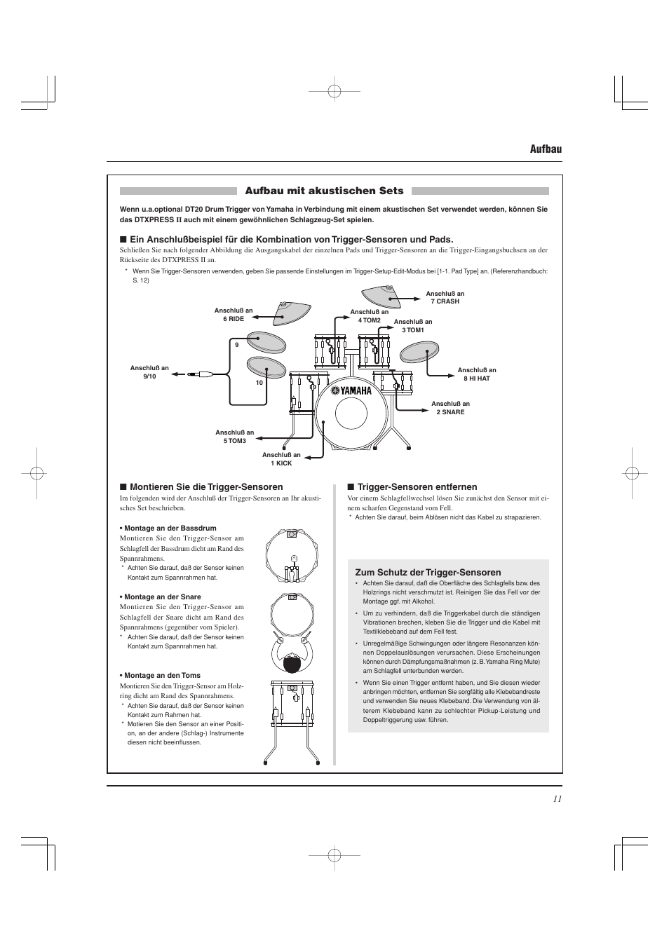 Aufbau, Aufbau mit akustischen sets | Yamaha DTXPRESS II User Manual | Page 71 / 184