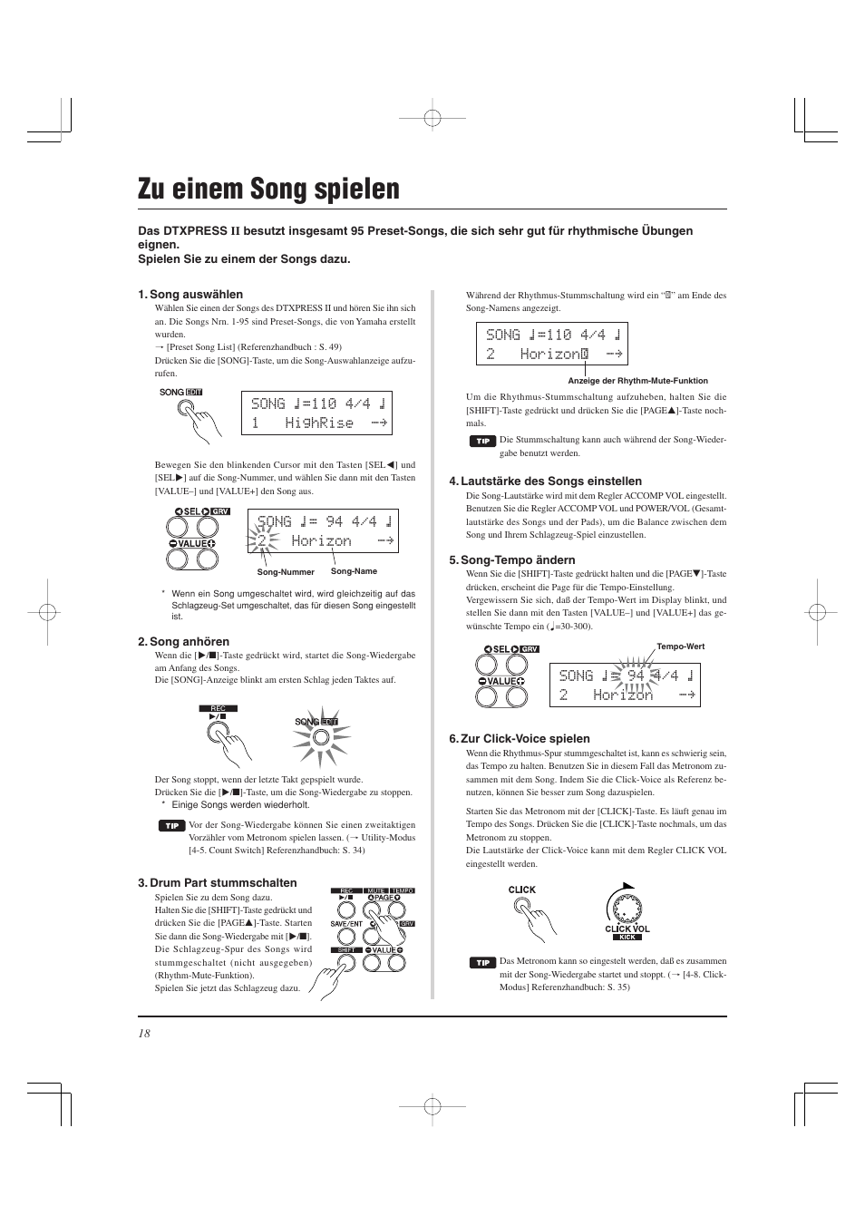 Zu einem song spielen | Yamaha DTXPRESS II User Manual | Page 78 / 184