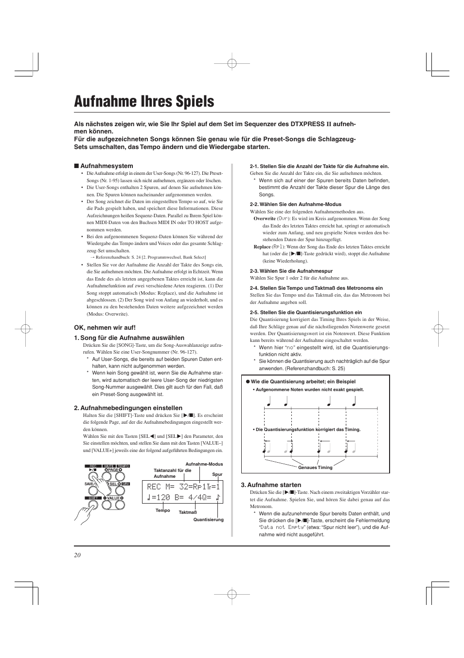 Aufnahme ihres spiels | Yamaha DTXPRESS II User Manual | Page 80 / 184