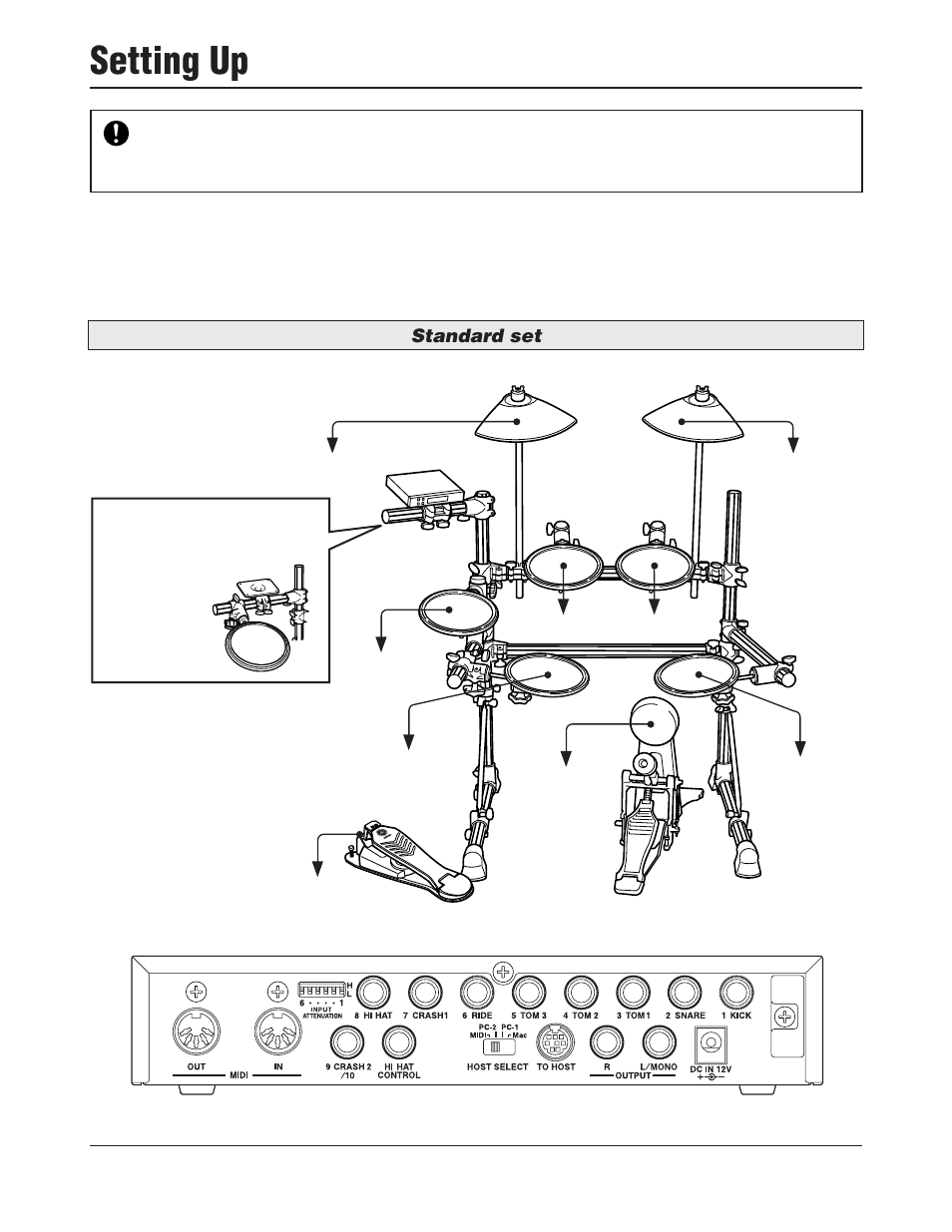 Setting up, Standard set | Yamaha DTXPRESS III User Manual | Page 10 / 196