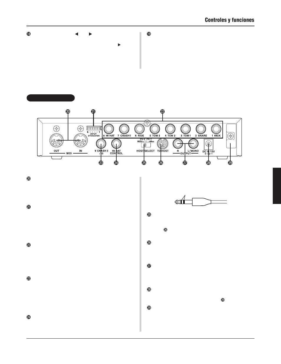 Panel posterior, Controles y funciones | Yamaha DTXPRESS III User Manual | Page 105 / 196