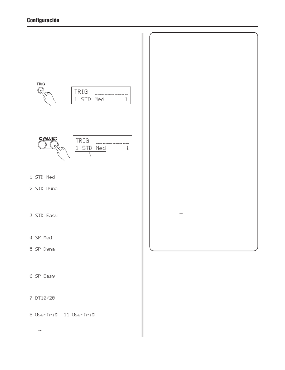 Trig std med 1 trig std med 1, Configuración | Yamaha DTXPRESS III User Manual | Page 108 / 196