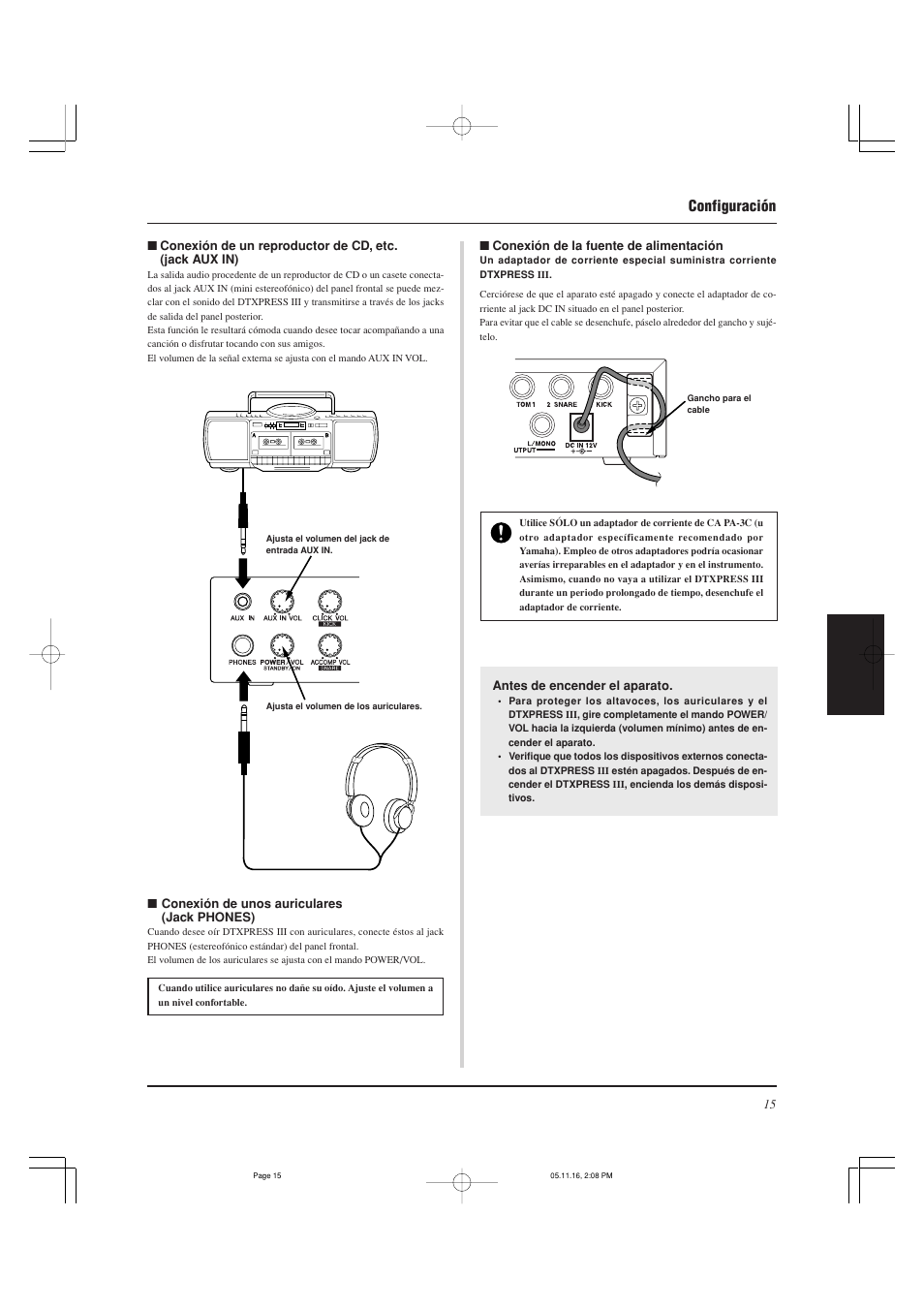 Configuración | Yamaha DTXPRESS III User Manual | Page 111 / 196