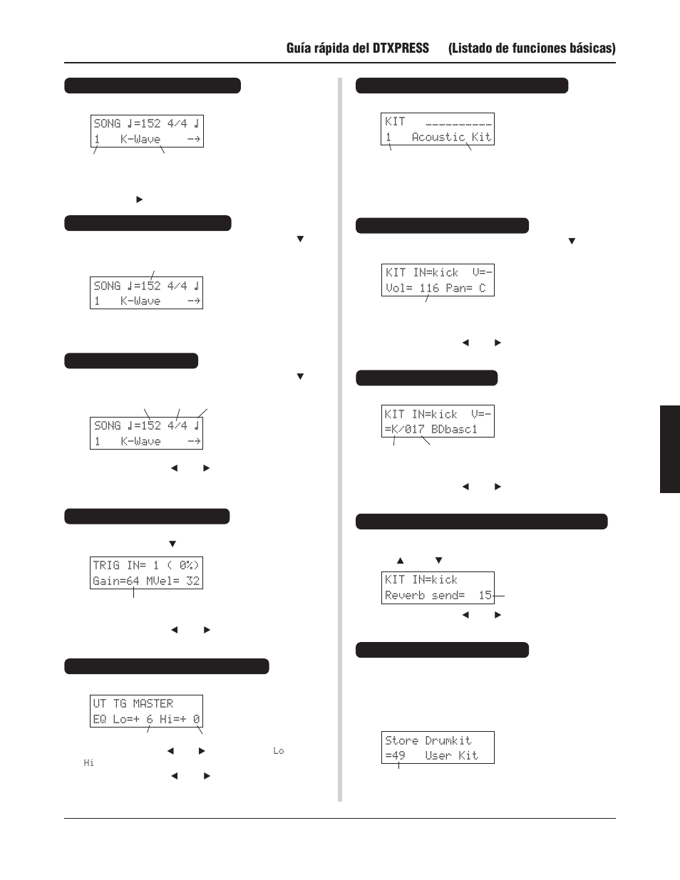 Guía rápida del dtxpress, Listado de funciones básicas) | Yamaha DTXPRESS III User Manual | Page 113 / 196