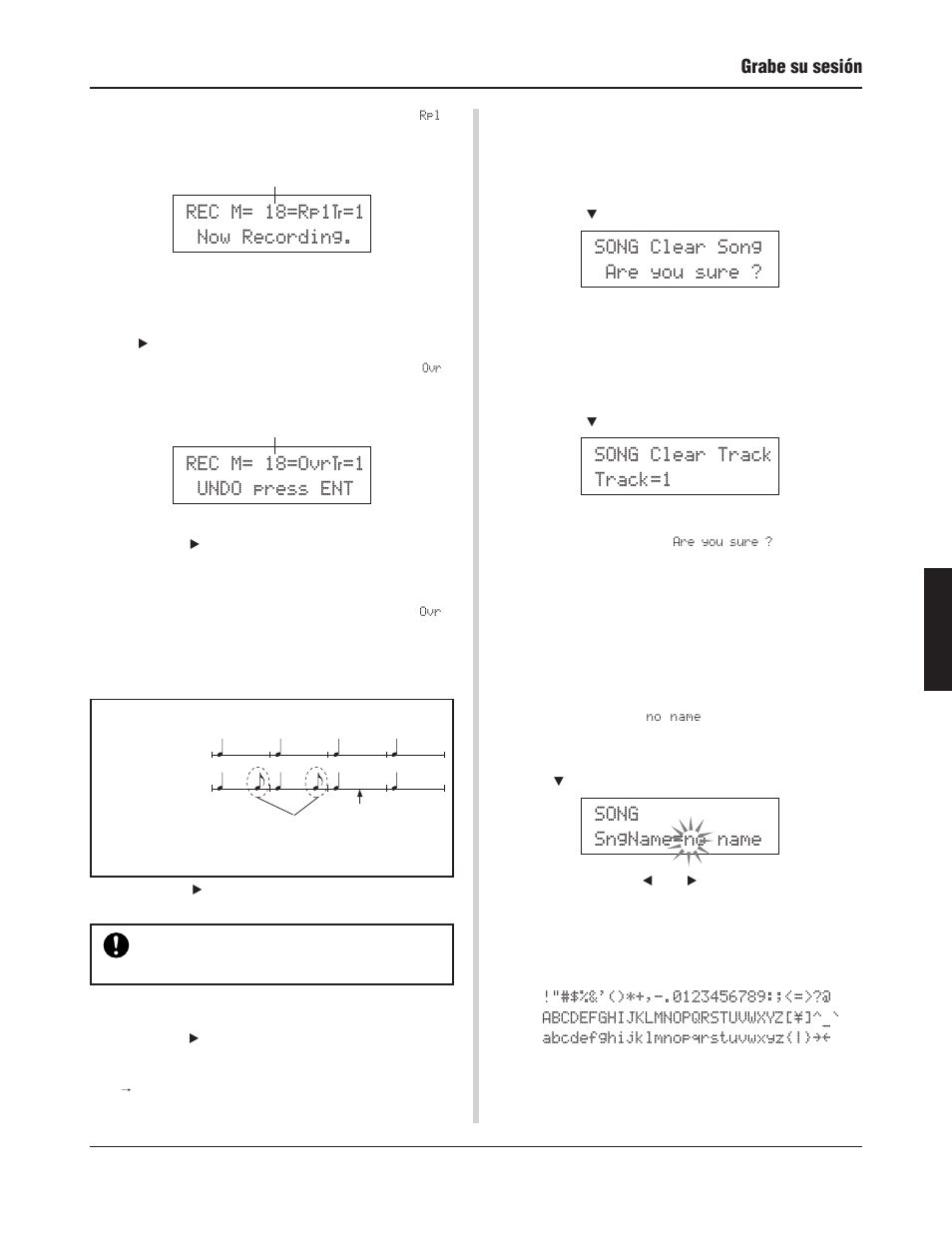 Grabe su sesión rec m= 18=rp1†=1 now recording, Rec m= 18=ovr†=1 undo press ent | Yamaha DTXPRESS III User Manual | Page 119 / 196