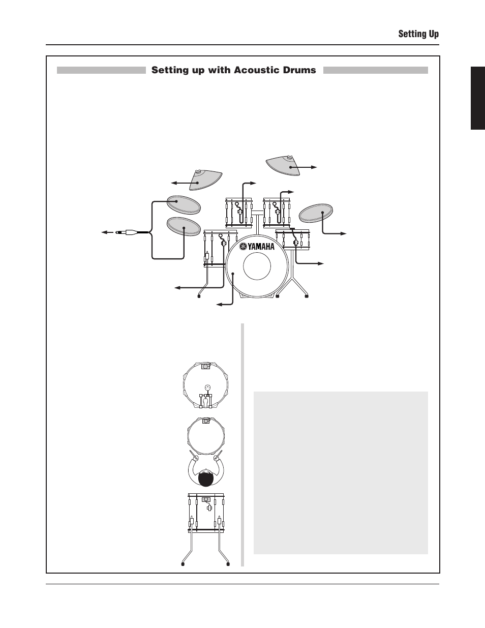 Setting up, Setting up with acoustic drums | Yamaha DTXPRESS III User Manual | Page 13 / 196