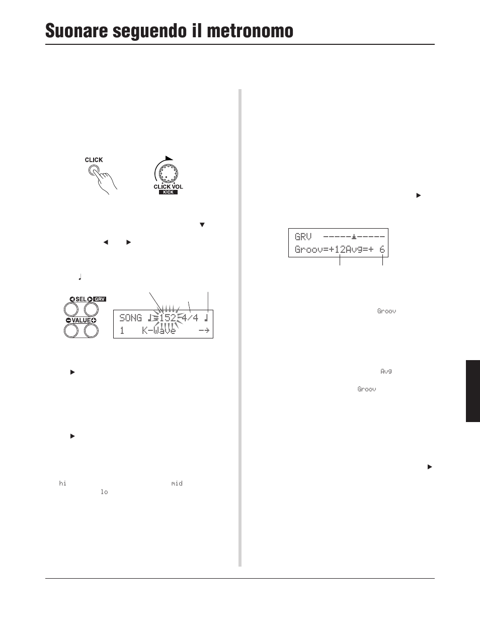 Suonare seguendo il metronomo, Grv -----¨----- groov=+12avg=+ 6 | Yamaha DTXPRESS III User Manual | Page 147 / 196