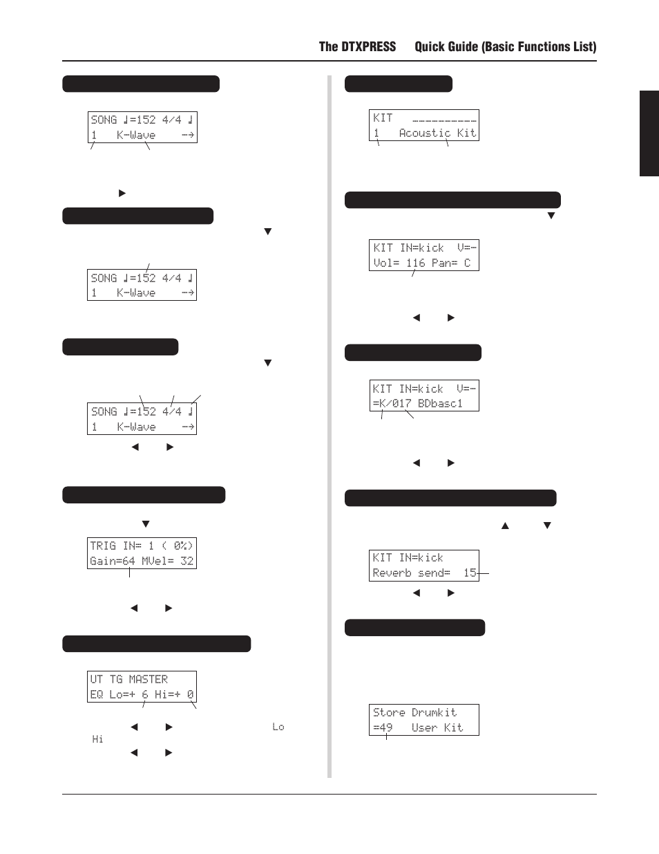 The dtxpress, Quick guide (basic functions list) | Yamaha DTXPRESS III User Manual | Page 17 / 196