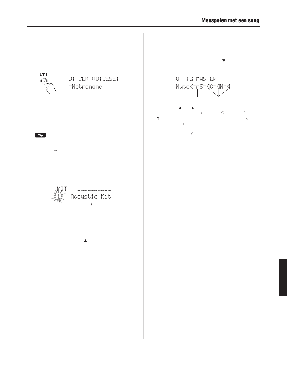 Ut tg master mutek=ms=®c=®m, Ut clk voiceset =metronome | Yamaha DTXPRESS III User Manual | Page 181 / 196