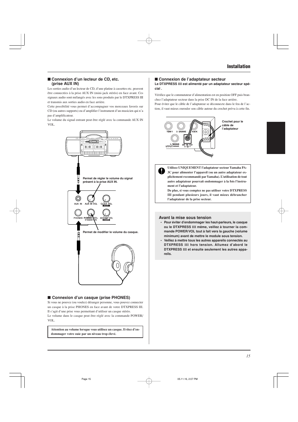 Installation | Yamaha DTXPRESS III User Manual | Page 47 / 196