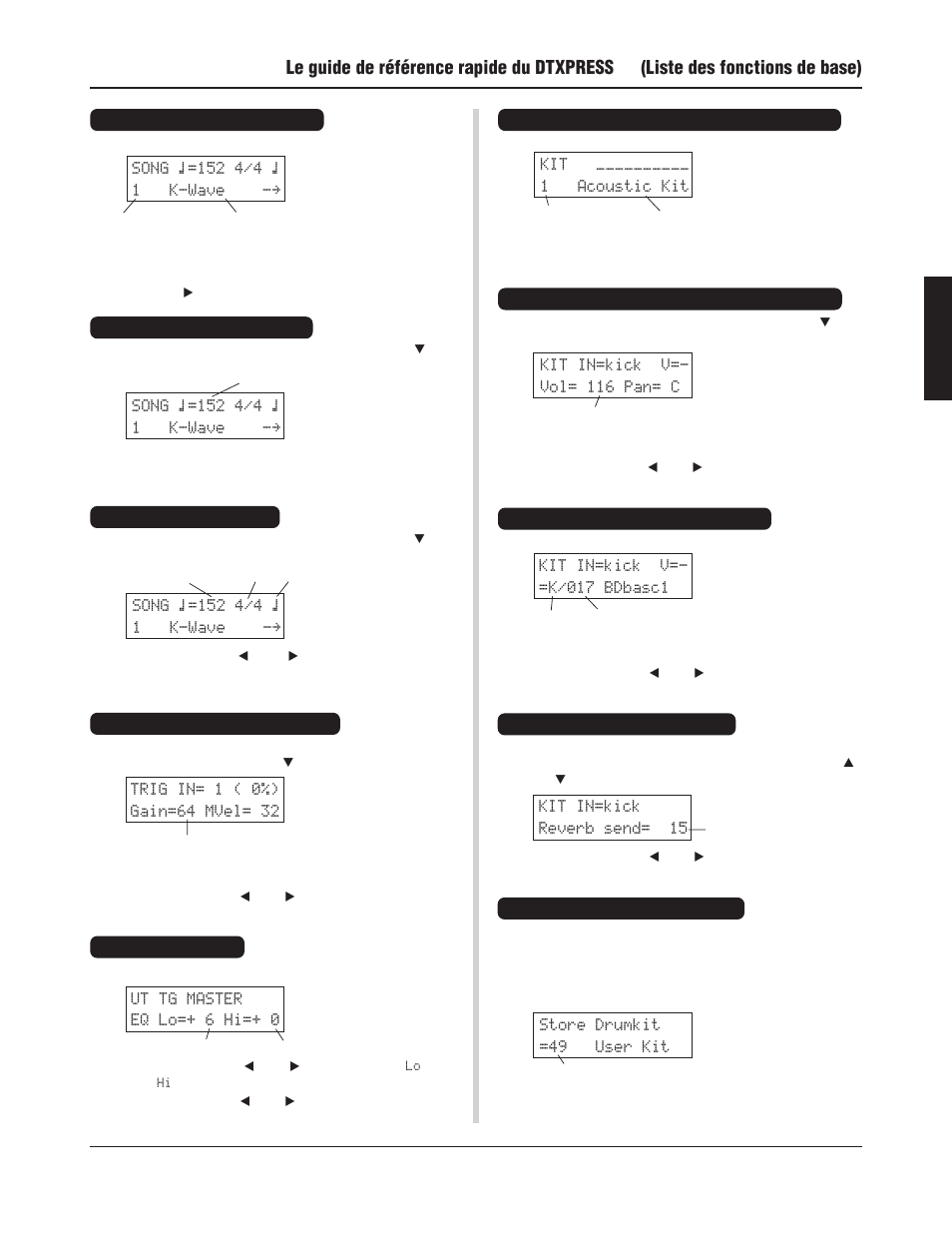 Le guide de référence rapide du dtxpress, Liste des fonctions de base) | Yamaha DTXPRESS III User Manual | Page 49 / 196