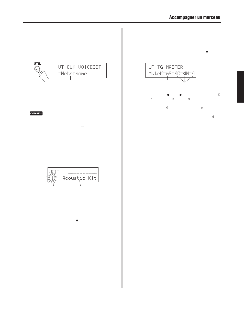 Accompagner un morceau, Ut clk voiceset =metronome | Yamaha DTXPRESS III User Manual | Page 53 / 196