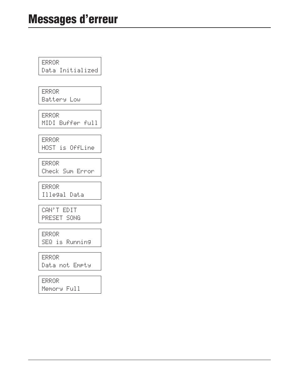 Messages d’erreur | Yamaha DTXPRESS III User Manual | Page 62 / 196