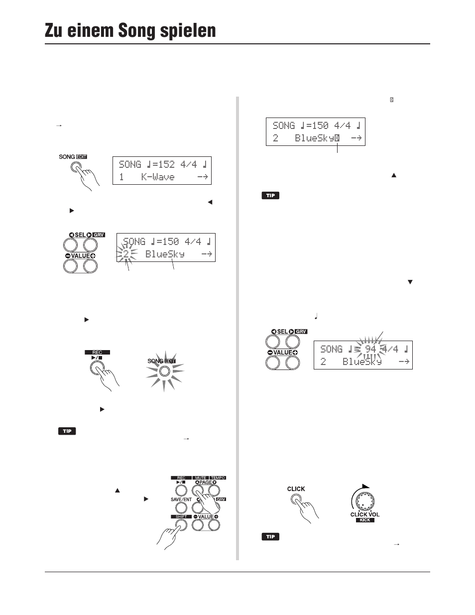 Zu einem song spielen | Yamaha DTXPRESS III User Manual | Page 84 / 196