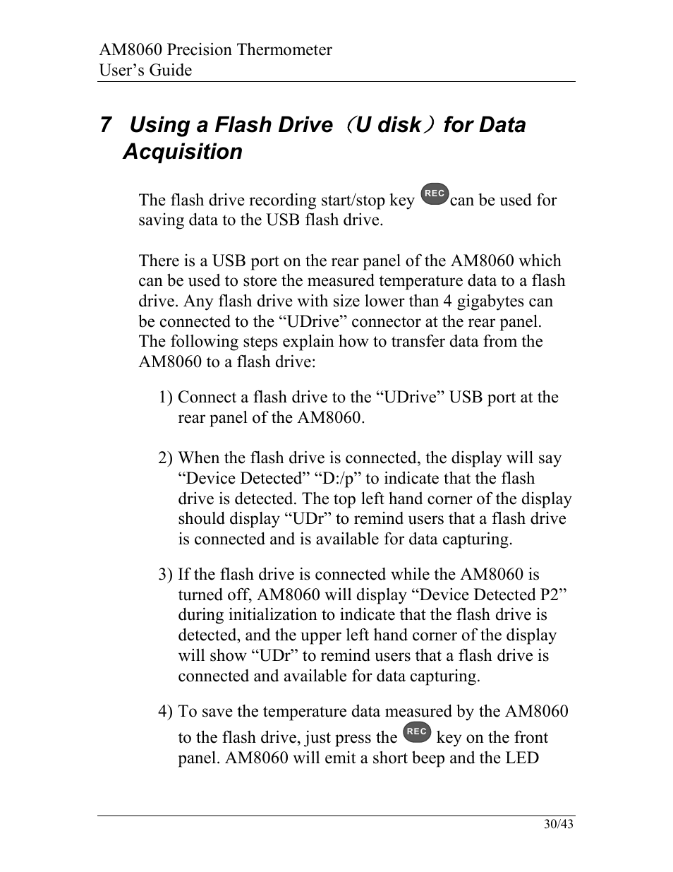 7 using a flash drive, U disk, For data acquisition | AccuMac AM8060 User Manual | Page 31 / 43