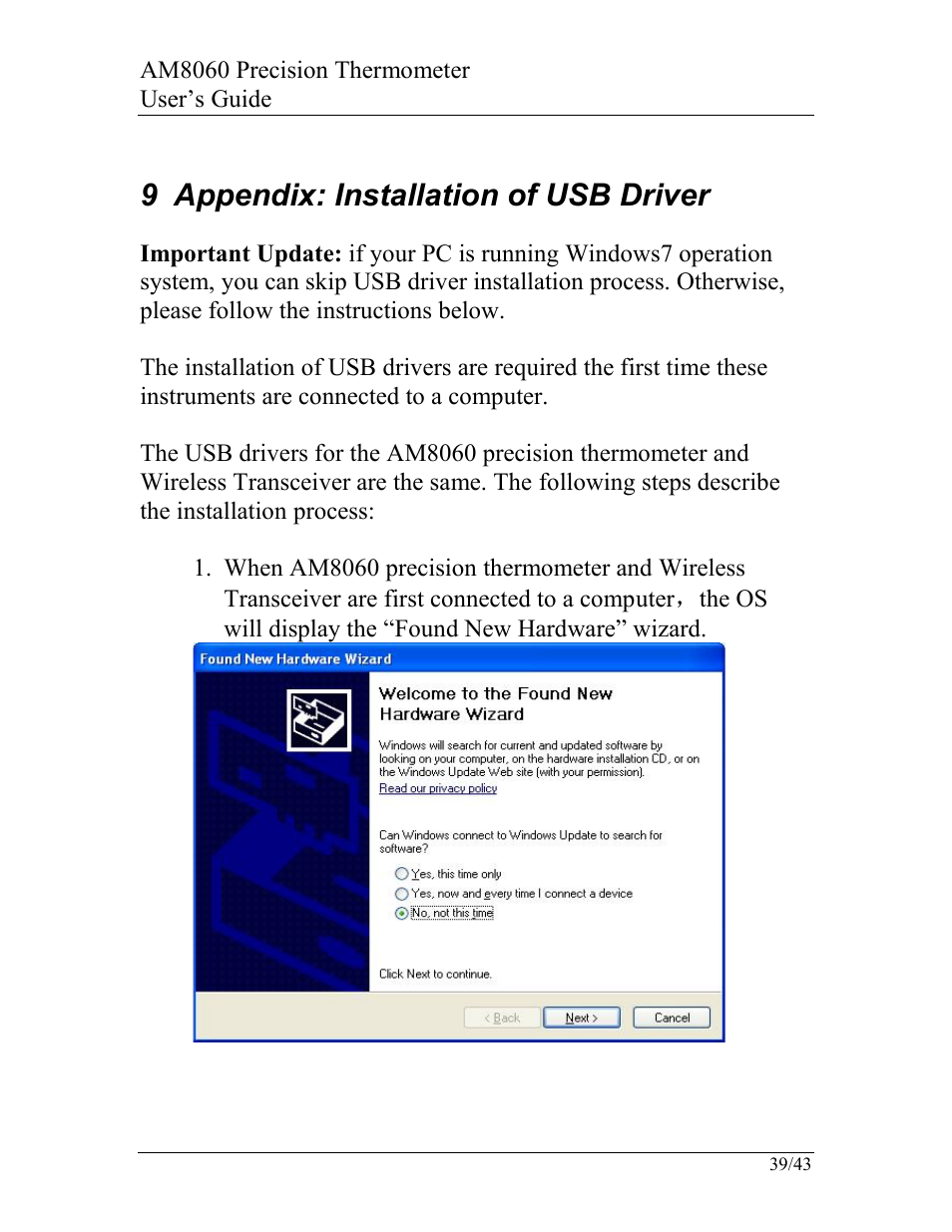 9 appendix: installation of usb driver | AccuMac AM8060 User Manual | Page 40 / 43