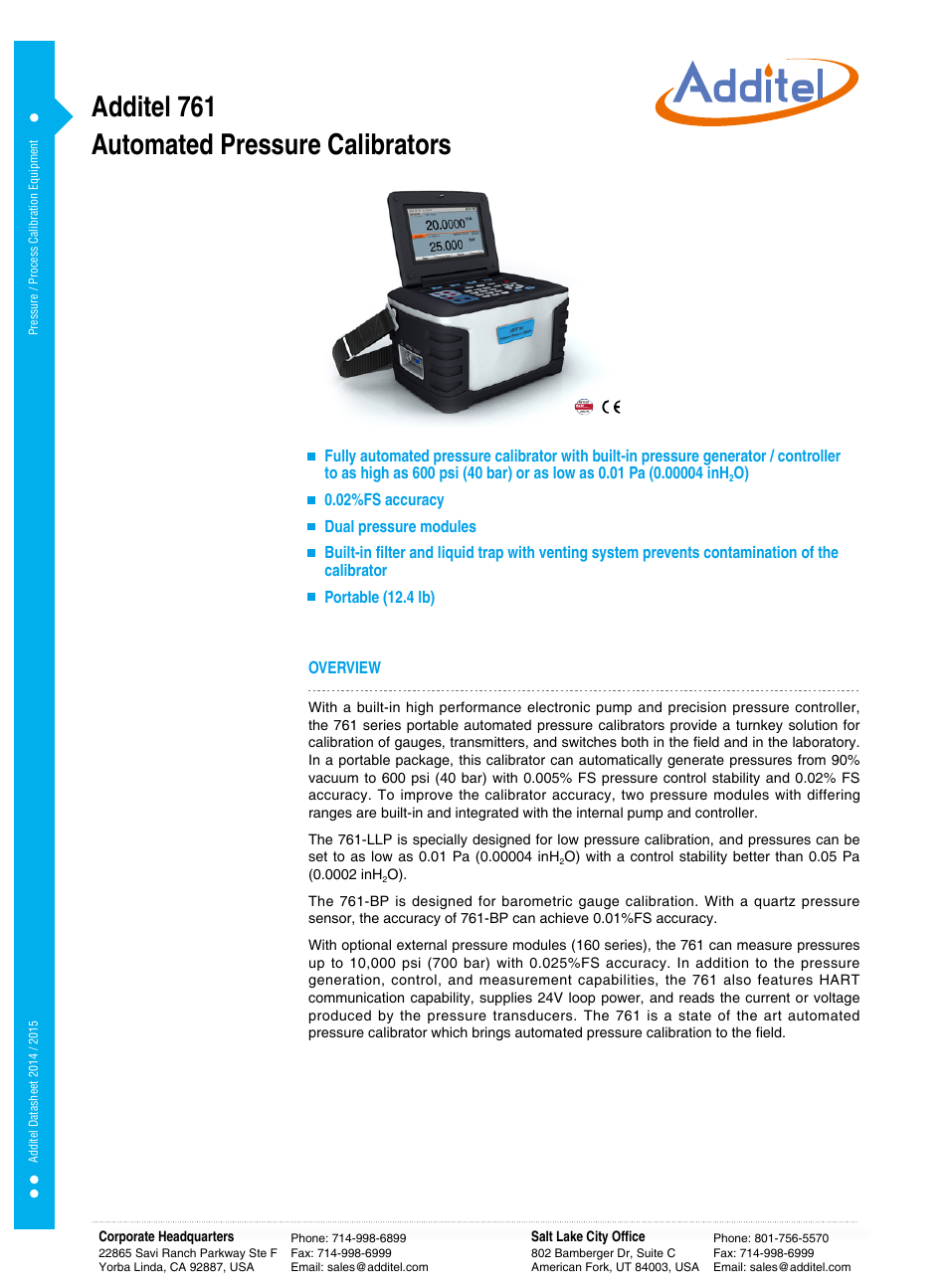 Automated pressure calibrators additel 761 | Additel 761 Automated Pressure Calibrator Datasheet User Manual | Page 2 / 6