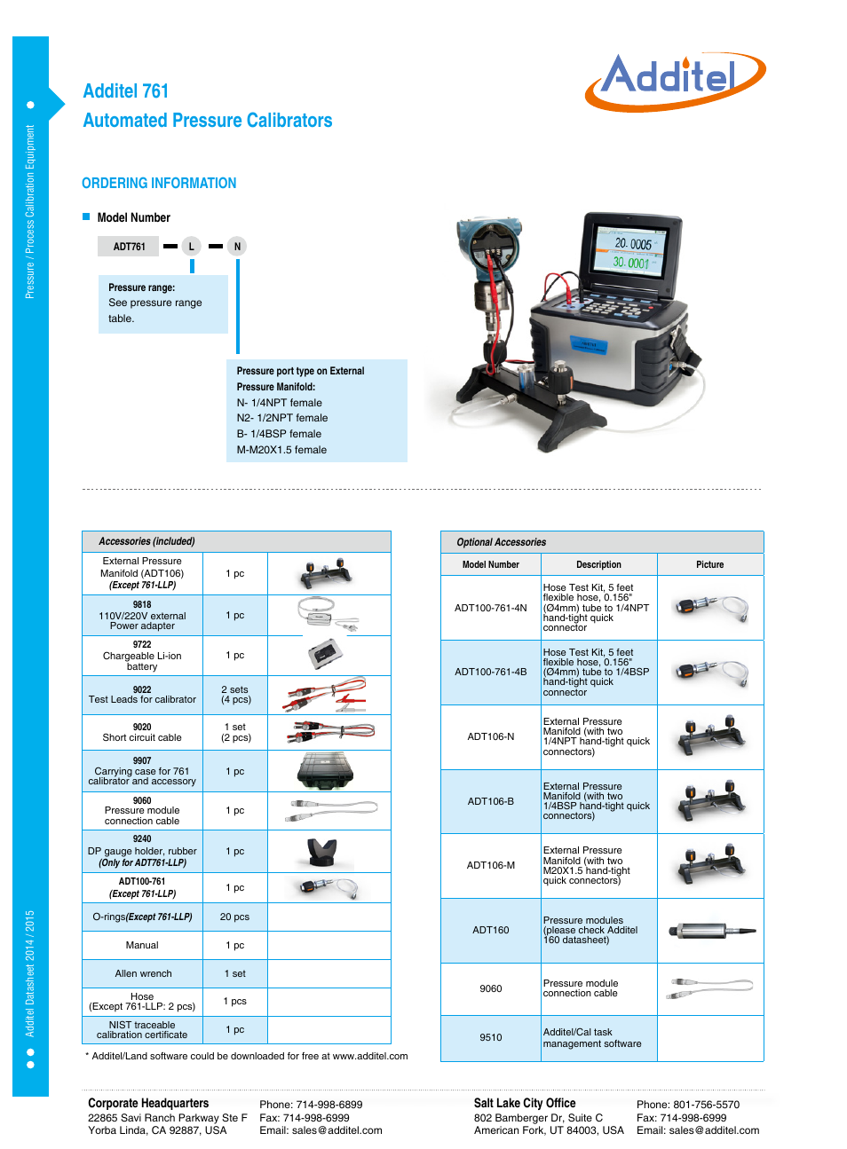 Automated pressure calibrators additel 761, Ordering information | Additel 761 Automated Pressure Calibrator Datasheet User Manual | Page 6 / 6