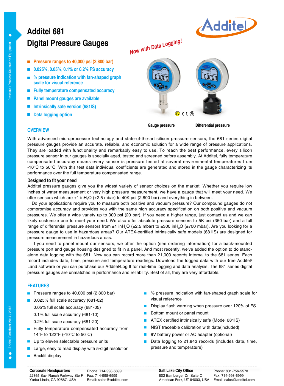 Additel 681 series Digital Pressure Gauge Datasheet User Manual | 3 pages