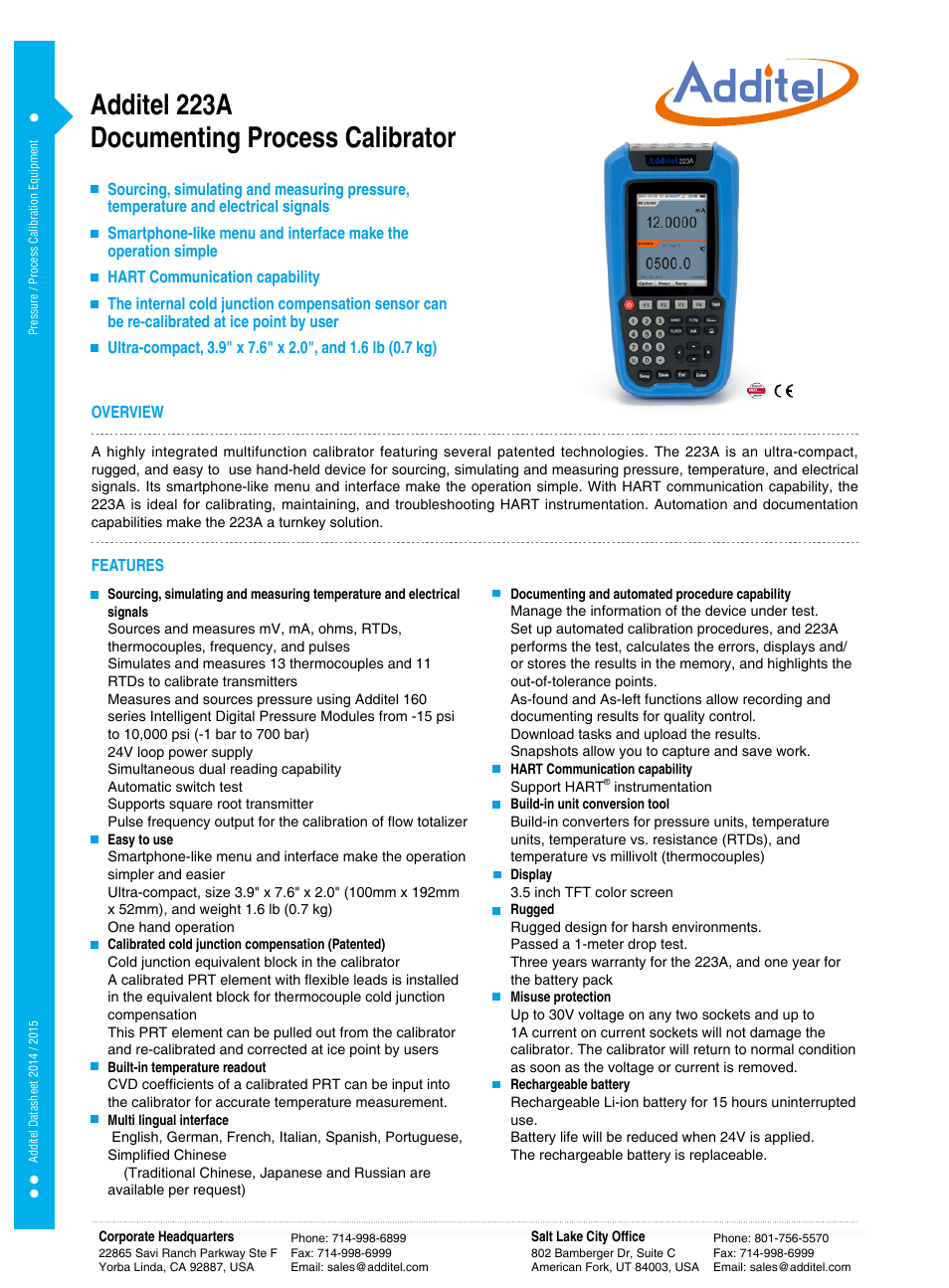Additel 223A Documenting Process Calibrator Datasheet User Manual | 3 pages