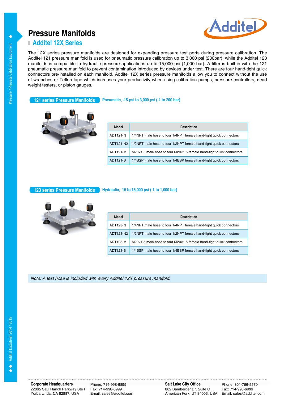 Additel 12X series pressure manifolds Datasheet User Manual | 1 page