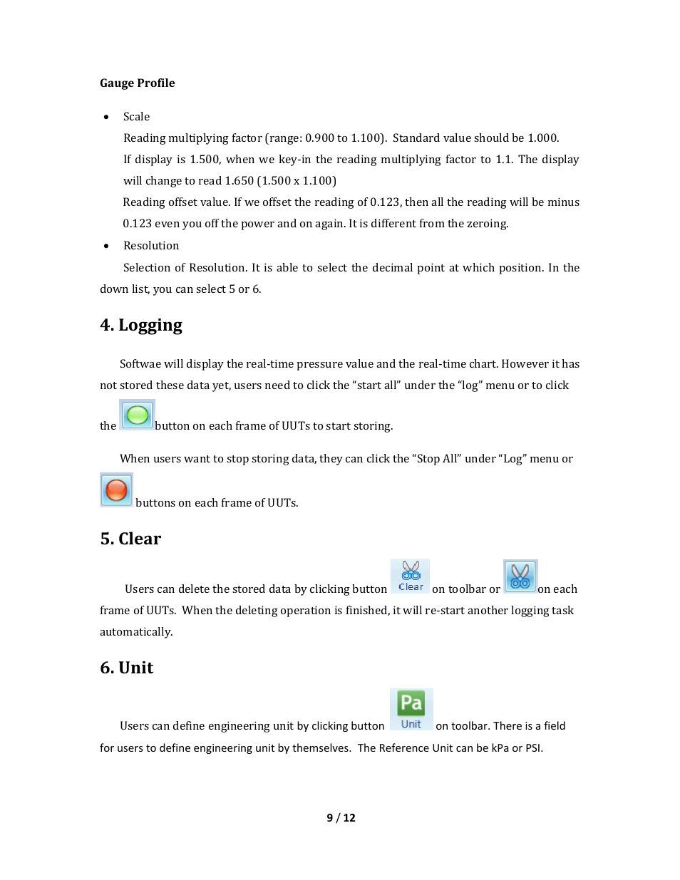 Logging, Clear, Unit | Additel LogII User Manual User Manual | Page 9 / 12