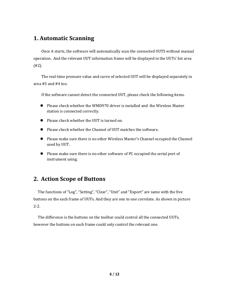 Automatic scanning, Action scope of buttons | Additel LogII Wireless User Manual User Manual | Page 6 / 12