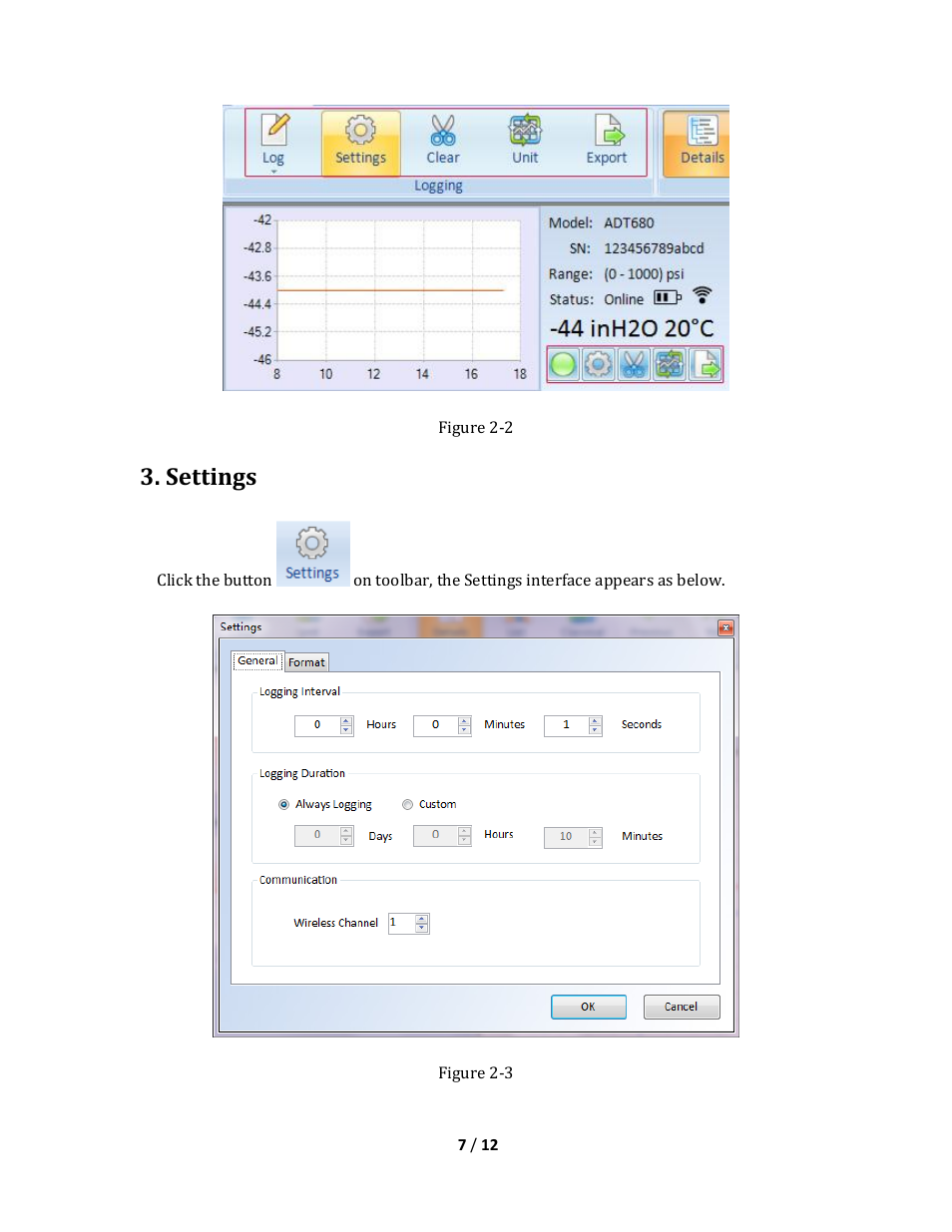 Settings | Additel LogII Wireless User Manual User Manual | Page 7 / 12