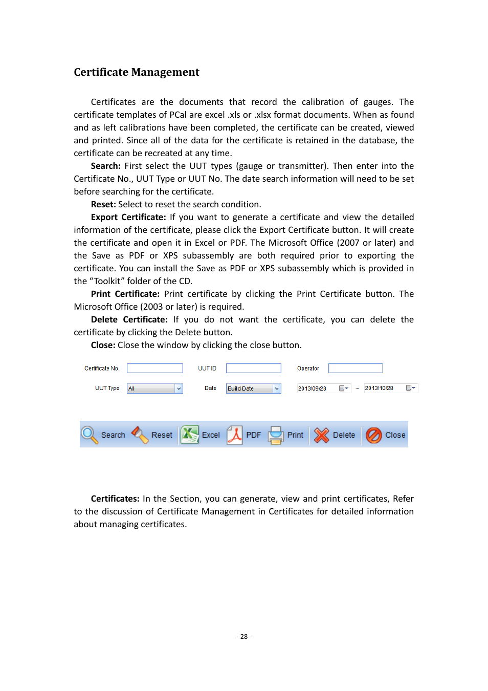 Certificate management | Additel PCal User Manual User Manual | Page 29 / 35