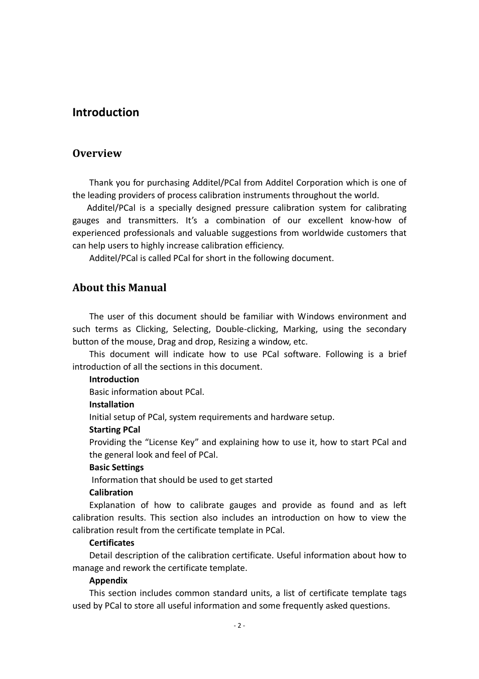 Introduction, Overview, About this manual | Additel PCal User Manual User Manual | Page 3 / 35